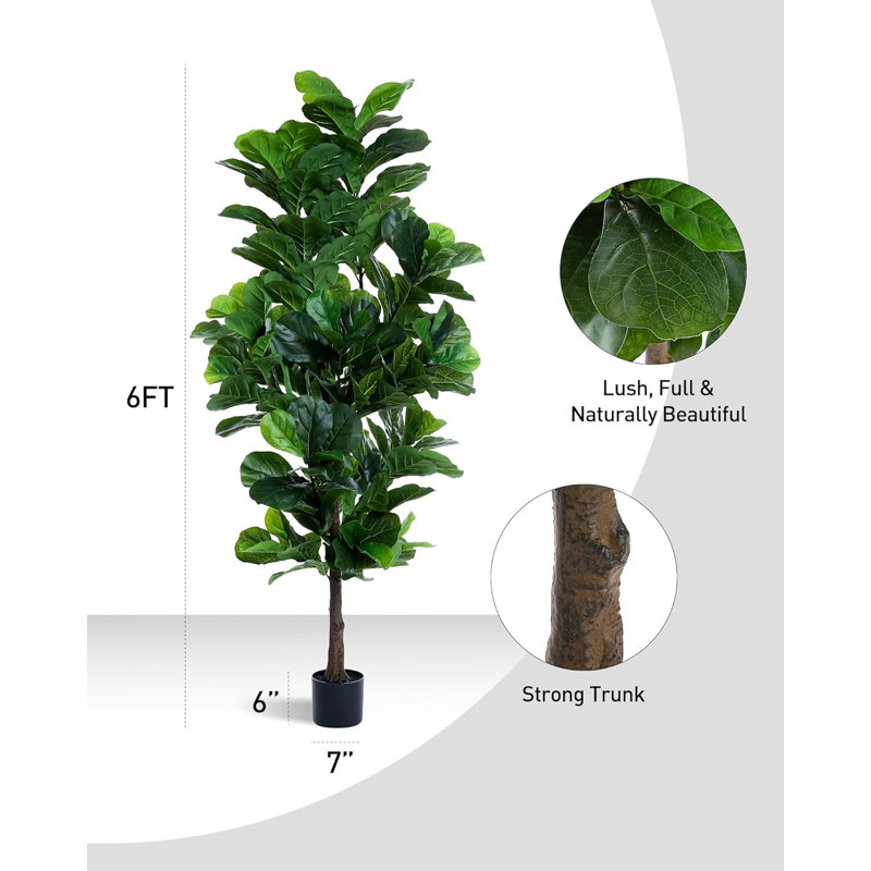 72" Artificial Fiddle Leaf Fig Tree, Set of 1
