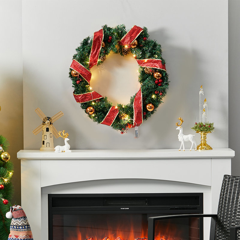 Faux Lighted Plastic Wreath, 50cm H x 50cm W