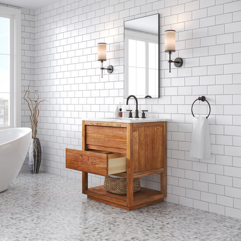 Oakman 30 In. Mango Wood Single Sink Carrara White Marble Countertop Bath Vanity With Oil-Rubbed Bronze Faucet
