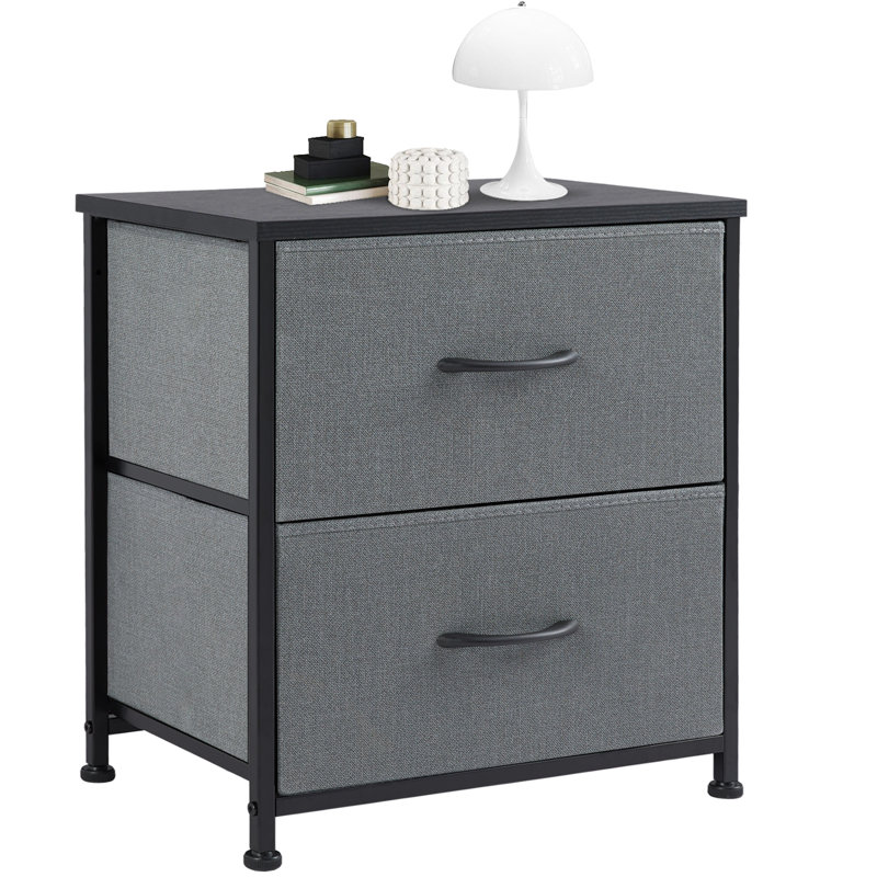 20" Height 2 Drawers Nightstand Bedside End Table with Metal Frame, Gray
