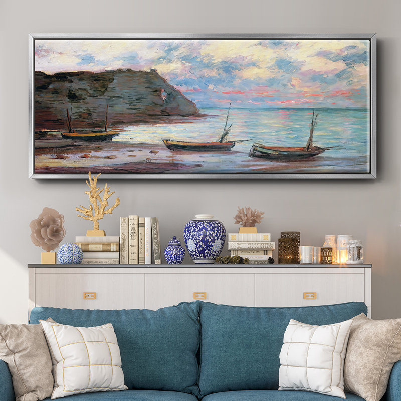 Sunset at Etretat, 1885- Framed Canvas, 24" H x 60" W