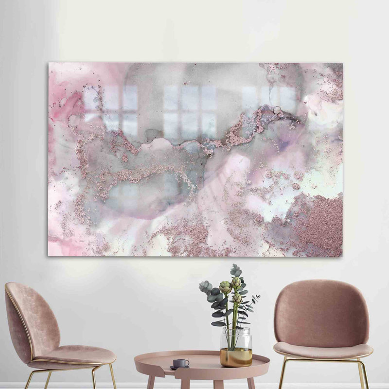 Art mural moderne en verre marbré rose et gris pour une décoration élégante dans un style unique avec une impression de haute qualité
