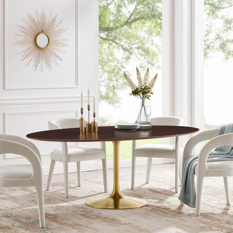 Lippa Dining Table by Modway, 78"L x 47"W, Cherry Walnut, Gold