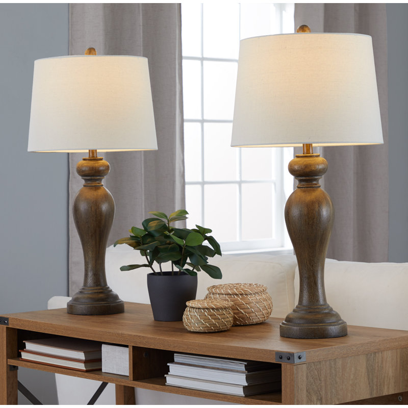 Peppa 31" White Polyresin Table Lamp Set with Linen Shade