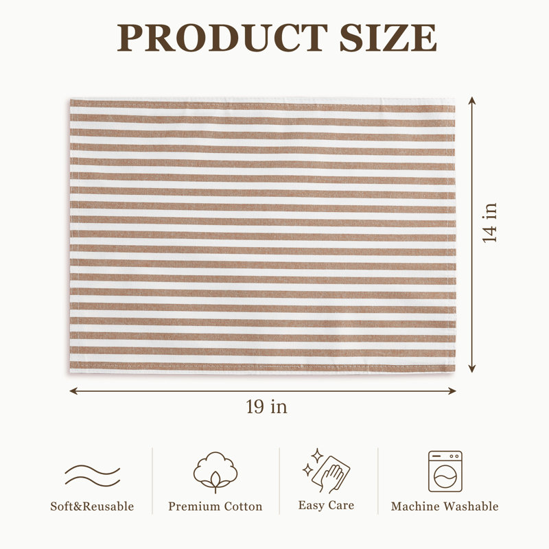 Ensemble de table rectangulaire à rayures 100 % coton teint en fil, Naturel