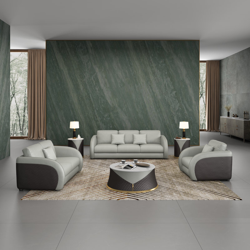 Noir Sofa, Gray/Chocolate Genuine Leather