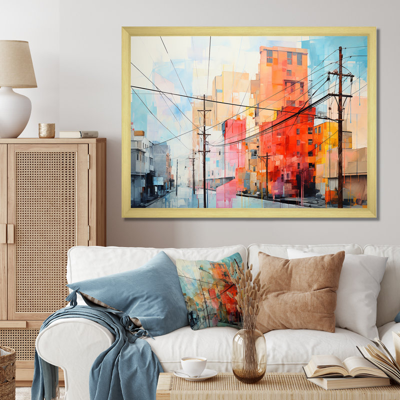 Minimalisme, lignes électriques, veines de la ville, H 12 po x l 20 po x P 1 po, Cadre doré simple