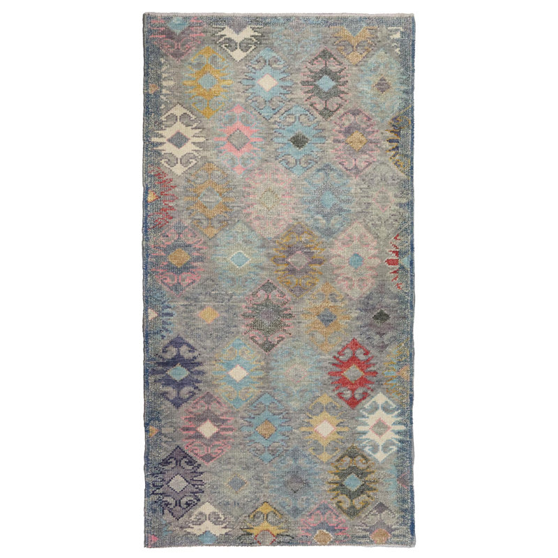 Tapis gris / turquoise / rose nouvel âge 2 pi 9 po x 5 pi 5 po Jaffe