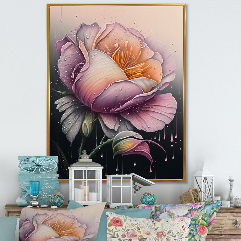 «Blooming Pink Rose Flowers», impression sur toile, H 20 po x l 12 po x P 1 po, Cadre flottant doré