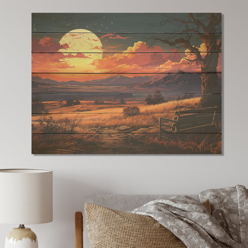 Coucher de soleil au coucher du soleil, sentier des paysages I - paysage sur bois, H 34 po x l 44 po