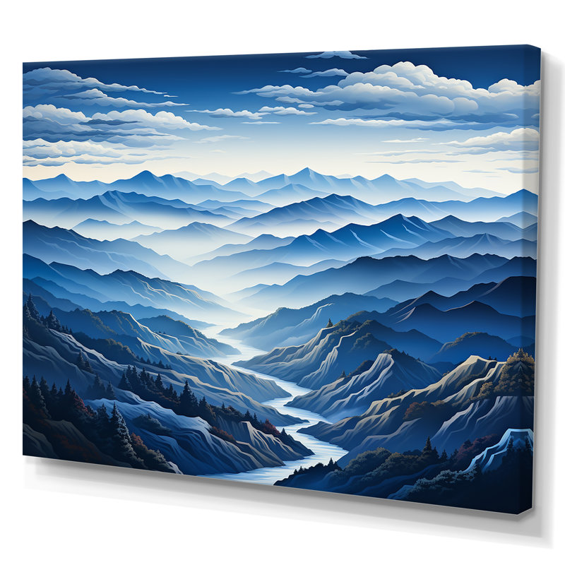 «Blue and White Mountain Majesty Panorama III - Landscape Mountains», art mural, Toile tendue, H 12 po x l 20 po x P 1 po