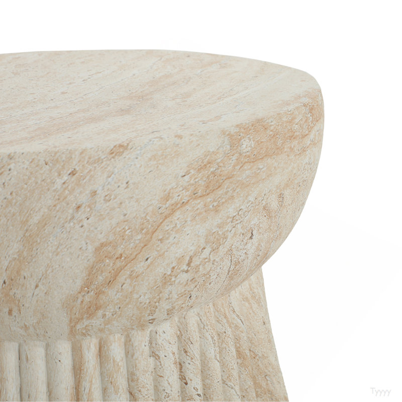 Outdoor Travertine Concrete Side Table, Beige