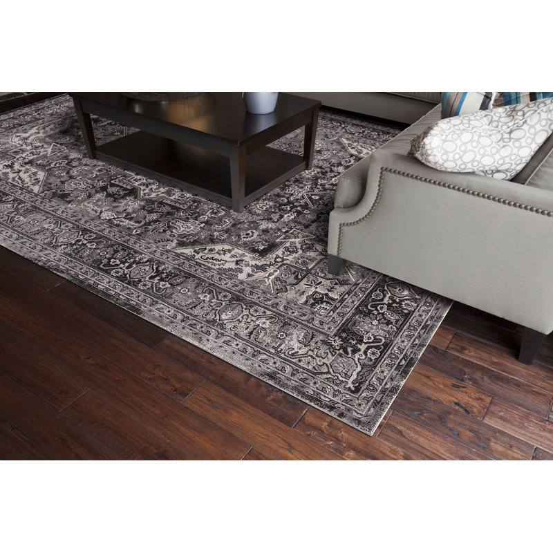 Tapis gris anthracite Heriz, Rectangle 3 pi x 5 pi