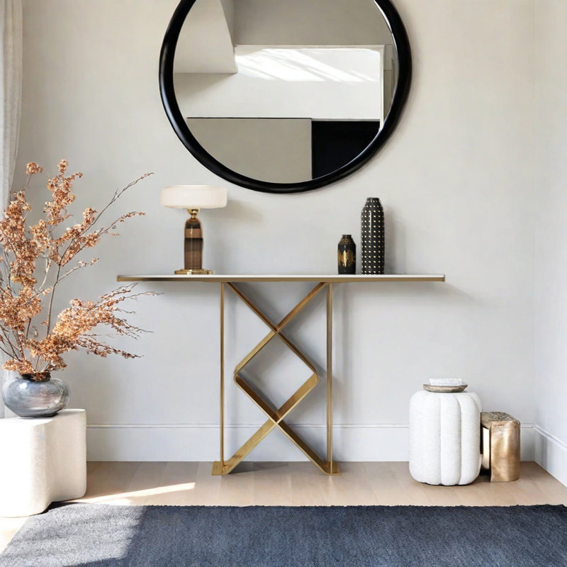 Console Modern Minimalist Art Design, H 31,5 po x l 55,12 po x P 15,75 po, Blanc / Champagne doré