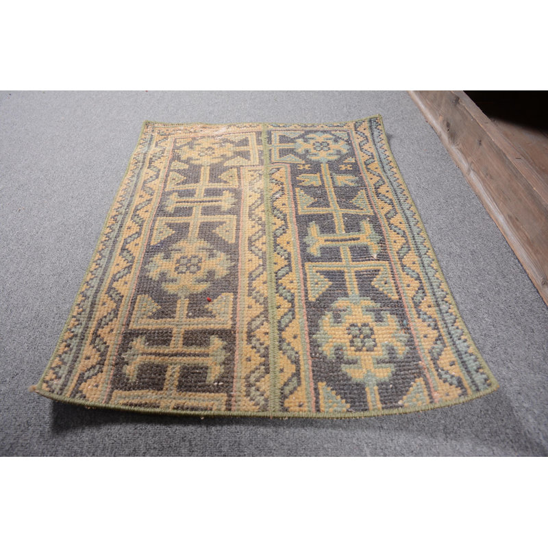 Statement Rugs, 1.6x2.1 ft Small Rugs, Green Antique Rugs, Turkish Rugs, Kitchen Rugs, Vintage Rug