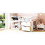 Lit mezzanine simple avec bureau à roulettes et tablette en blanc-801863497