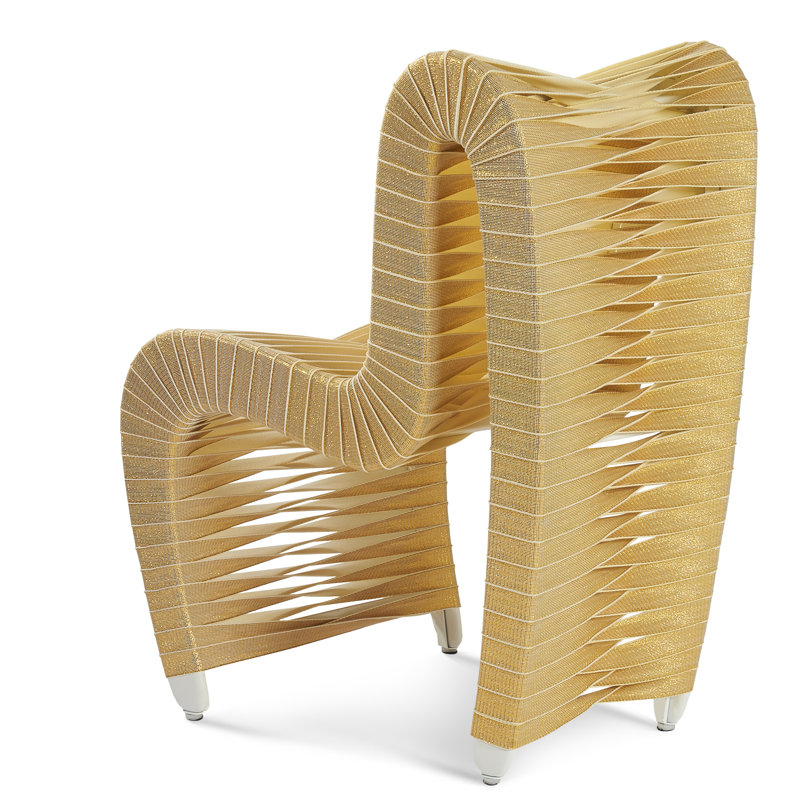 Seat Belt Cotton Upholstered Side Chair, Gold