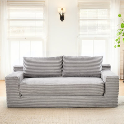 Gris 2 avec structure en acier, mousse à mémoire de forme, lit convertible, tissu en velours côtelé, sans assemblage, pour coussins en mousse d'appartements, idéal étudiants