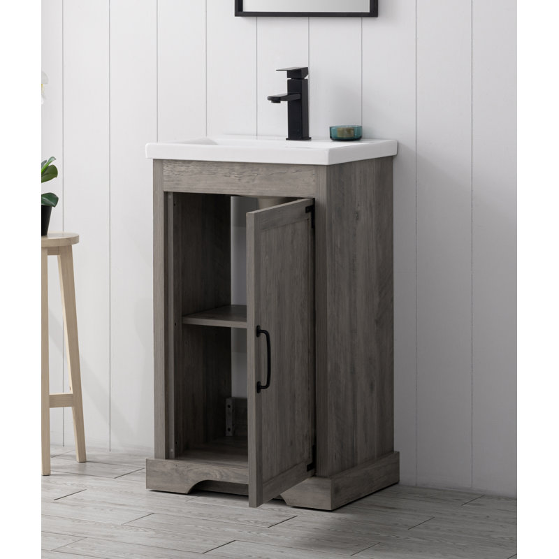 Cayden 20 " W Freestanding Standard 1 Single Vanity Bathroom Vanity With Ceramic Top, Weathered Gray