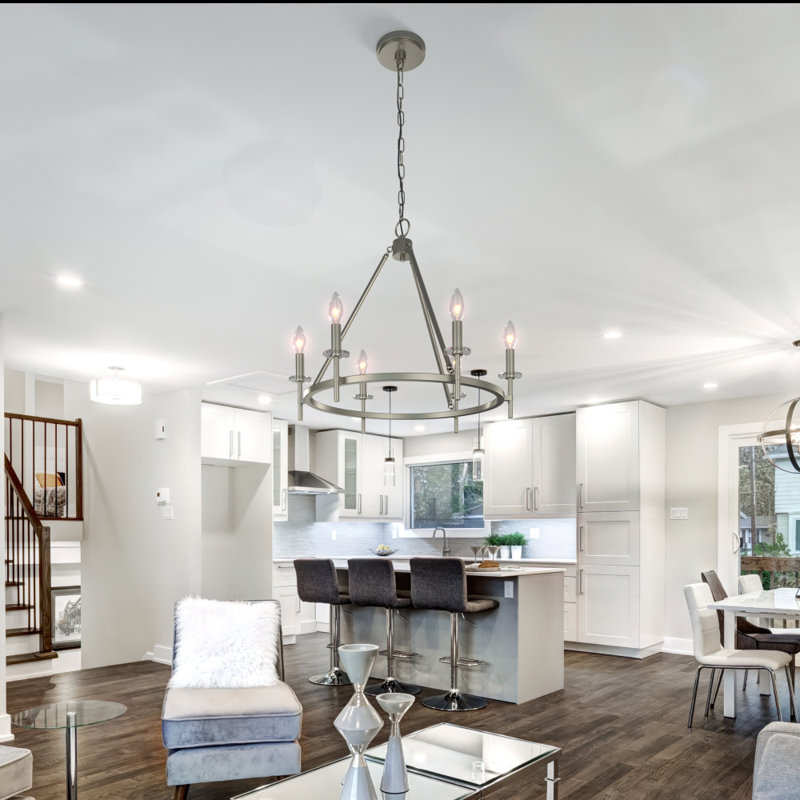 Sapello Plug & Play 6-Light Chandelier in Transitional and Modern Style-85.95 Inches Tall and 24 Inches Wide, Brushed Nickel