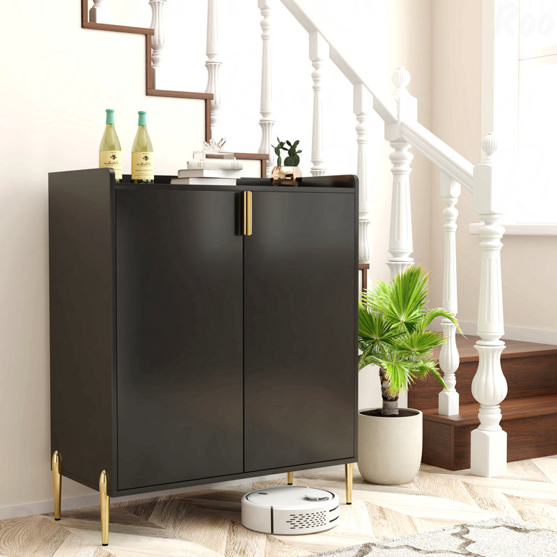 Armoire de bar à vin noire à 2 portes - support à vin, tablette réglable, charnière à fermeture en douceur, buffet de salle à manger et armoire à spiritueux