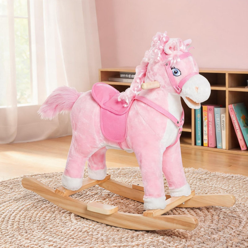 Poney berçant en peluche rose avec des sons de galop réalistes pour les salles de jeux pour tout-petits