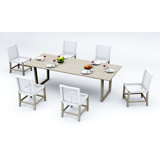 6 Seats 7 Pcs Grade-A Weathered Teak Wood Dining Set: 98" Sema Rectangle Table  And 6 Alsoi Armless Chairs #11AI3300