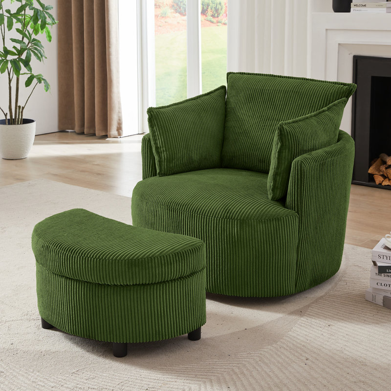 360° Swivel Chair With Ottoman, Green