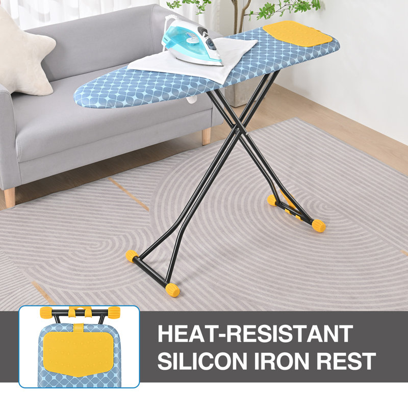 Adjustable Height Black Metal Ironing Board with Blue Cover