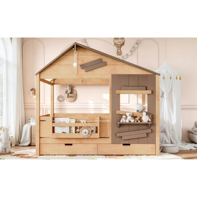 Lits doubles avec rangement, structure en bois MDF de style ferme pour maison d'enfants