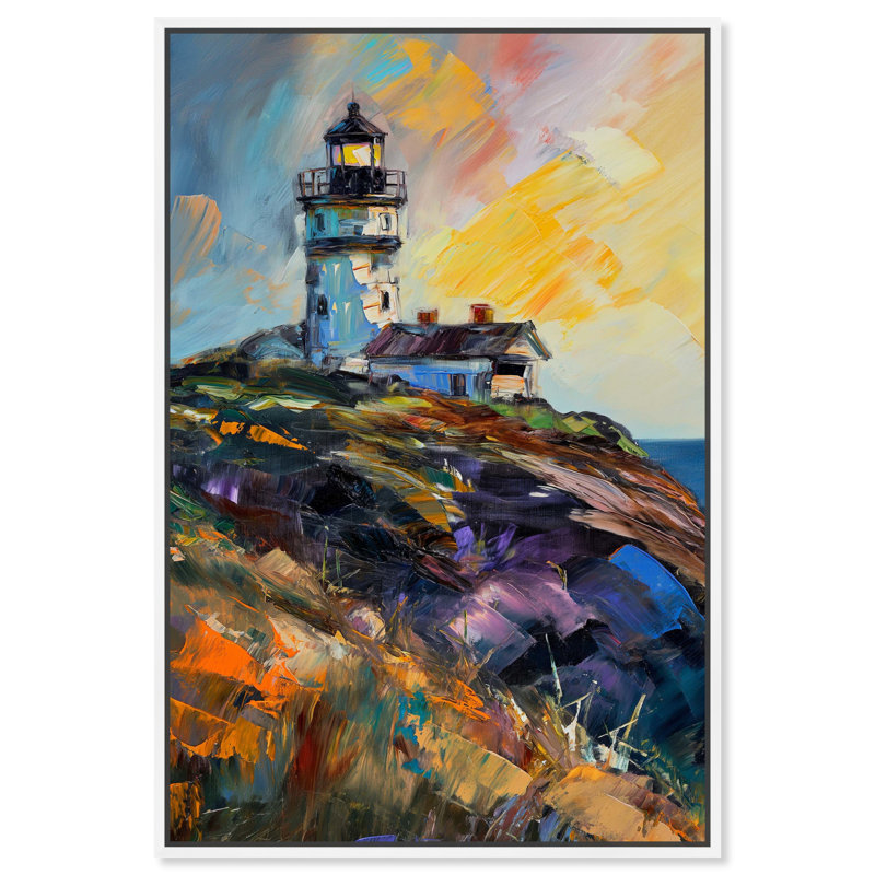 Colorful Lighthouse Impressionism Canvas Print with White Frame, 11" x 16"