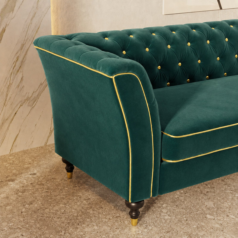 Canapé de luxe Mid-Century touffeté en velours, canapé de luxe rétro de 89,5 pouces pour le salon, Velours vert