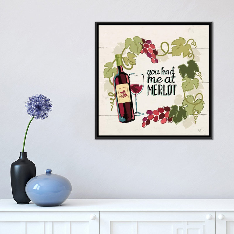 «Wine and Friends II», art textuel sur toile, H 26 po x l 26 po x P 1,5 po, Toile avec cadre noir, Pas de tapis