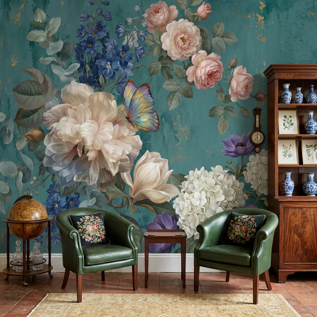 Lark Manor™ Vintage Floral Wallpaper Botanical Butterfly Removable Wall ...