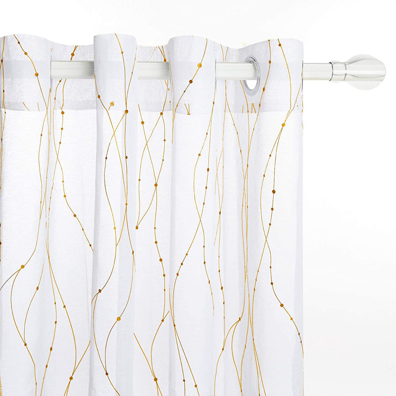 Cassien Sheer Curtain Pair, 52" W x 54" L, White/Gold