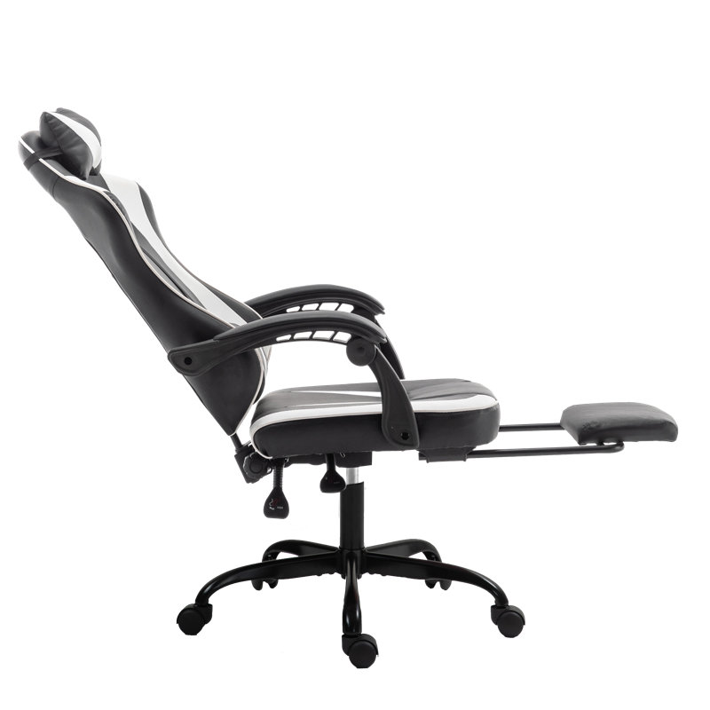 Fauteuil inclinable et ergonomique inclinable en similicuir et jeu de course avec repose-pieds, Blanc