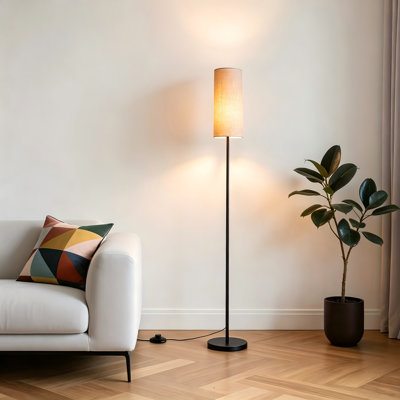 Fabric Shade Floor Lamp, Remote Control 3 Color Temperature Standing Lamp with Foot Switch, Metal Frame Ambient Lighting for Living Room Bedroom