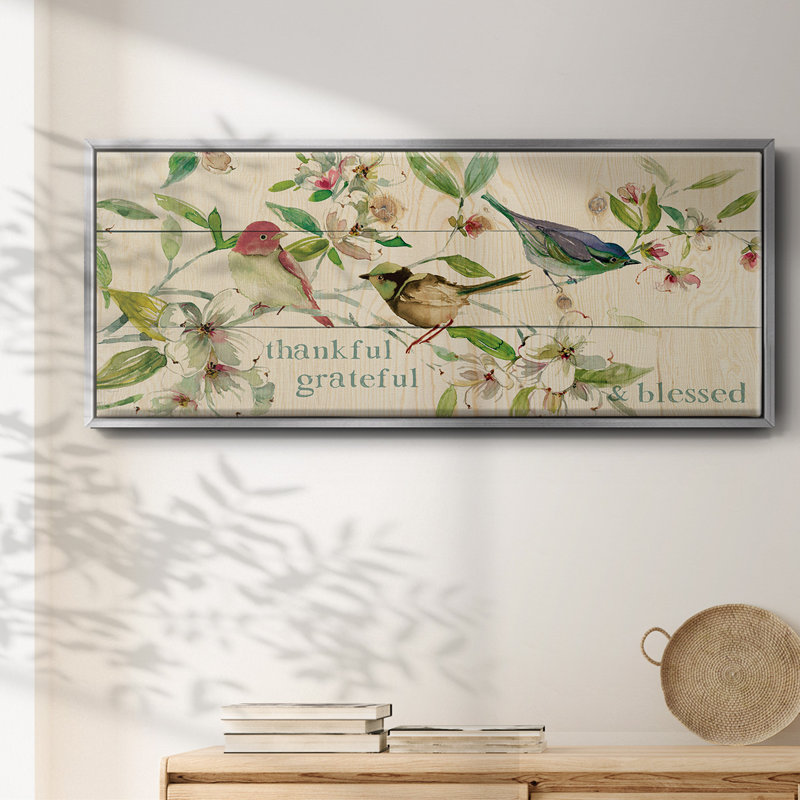 «Grateful Thankful Blessed Birds», toile encadrée, H 8 po x l 20 po