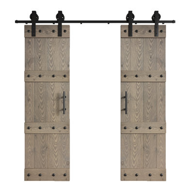 Castle Series Embossing Wood Double Sliding Barn Door With Hardware Kit