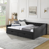  Daybed With Drawers Upholstered Tufted Sofa Bed, With Button On Back And Copper Nail On Waved Shape Arms