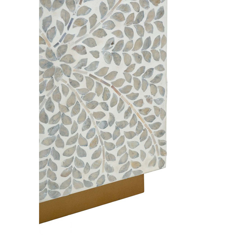14x14x18" Square Accent Stool with White Capiz Shell Finish and Gold Pedestal Base