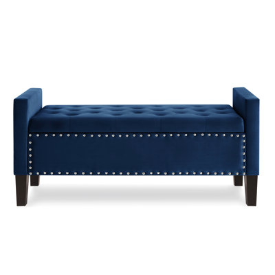 Upholstered Tufted Button Storage Bench With Nails Trim,Entryway Living Room Soft Padded Seat With Armrest,Bed Bench