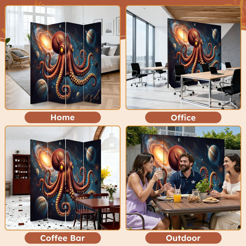 Cloison pliante 4 panneaux Royal Cosmic Octopus, Couleur 2