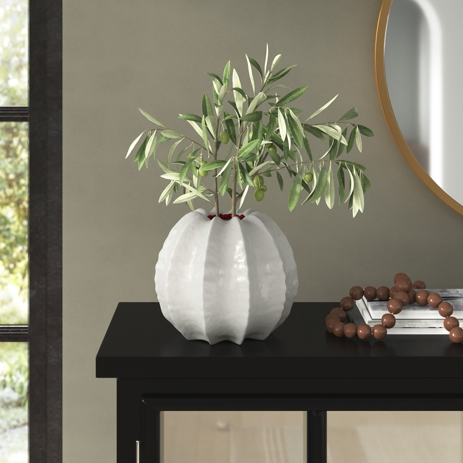 Chenery Cream Glazed Ceramic Sea Urchin Pot, 8" H x 9.50" W x 9.50" D