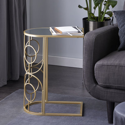 Tapley Metal Geometric Side End Gold Accent Table with Mirrored Glass Top