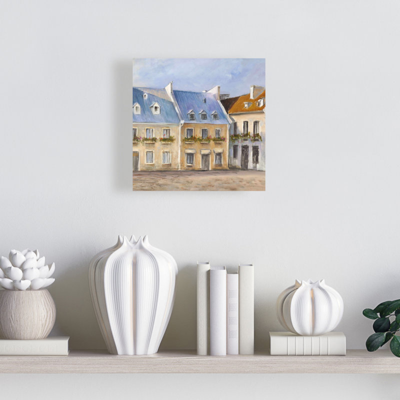Vieille toile de Québec | Art mural de chambre à coucher | Décor de villes bleues, H 8 po x l 8 po