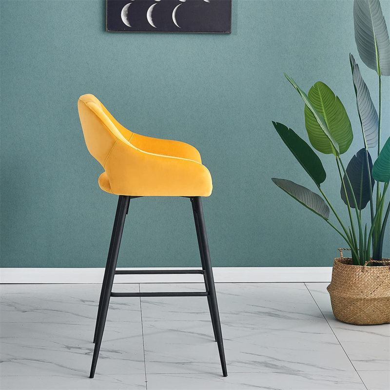 URBNLIVING Upholstered Counter Stool with Metal Frame, Yellow