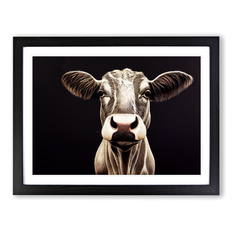 Revered Cow - Single Picture Frame Painting, Black Framed, 34cm H x 46cm W x 2cm D