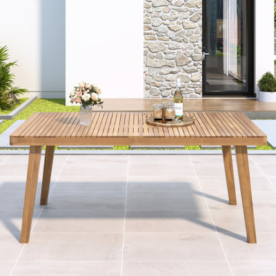 69" Wood Outdoor Dining Table With Slatted Top, 300 Lbs Weight Capacity, Brown, Ideal For Patio & Garden Gatherings, Generous Size, Easy Maintenance, Classic Aesthetic Wood, Design Improved Drainage,
