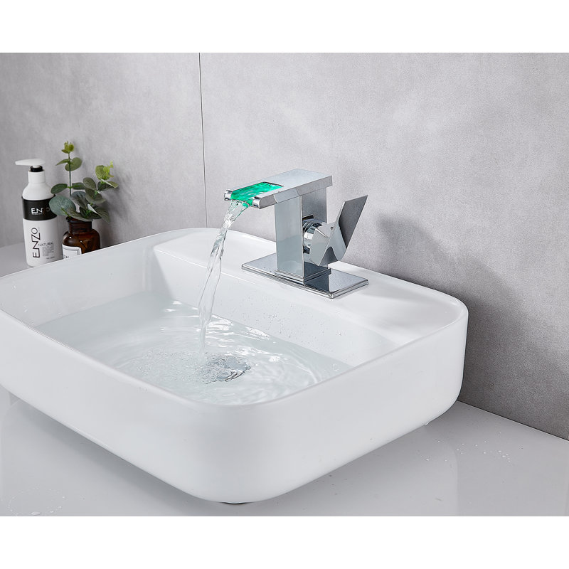 Bathroom Faucet Single Hole Handle Led Waterfall Open Spout Modern Brass Sink Vanity Faucets, Chrome